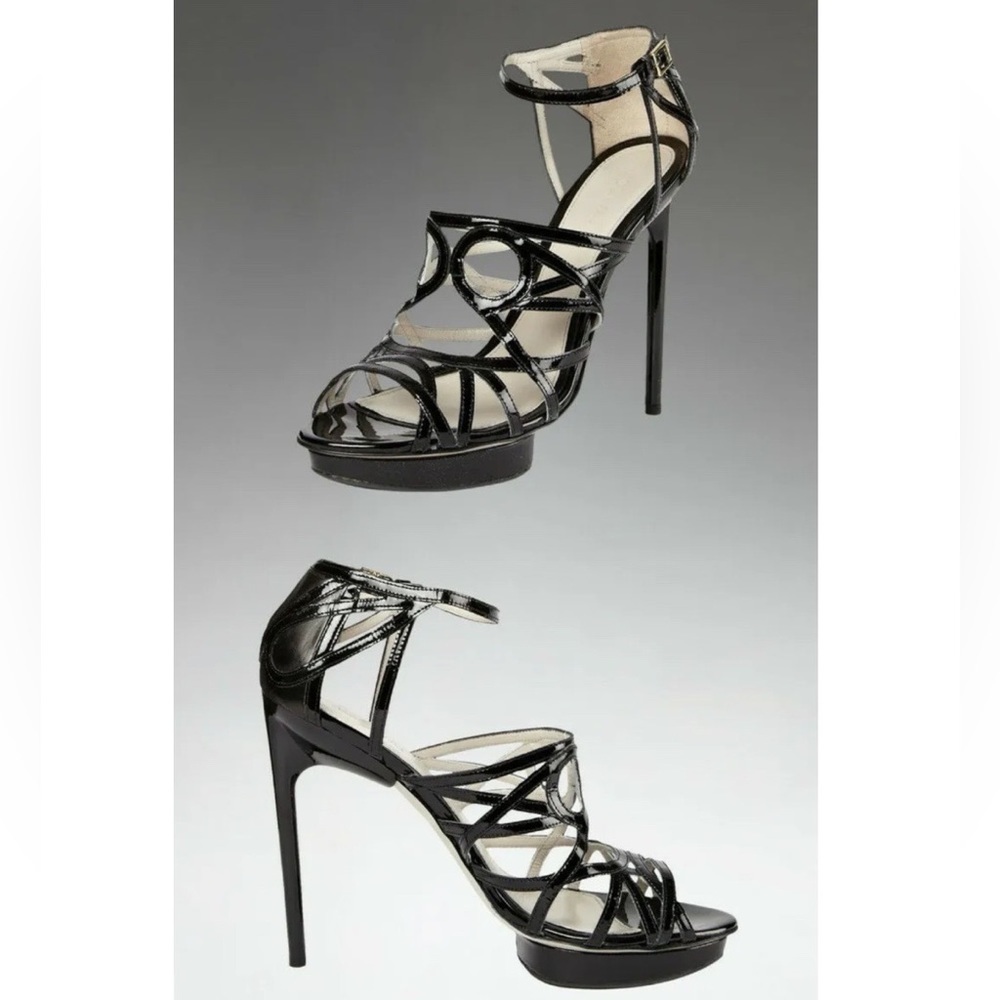 Jason Wu Black Patent Leather Strappy Stiletto Heel Sandal Made in Italy 6.5 - Picture 3 of 16